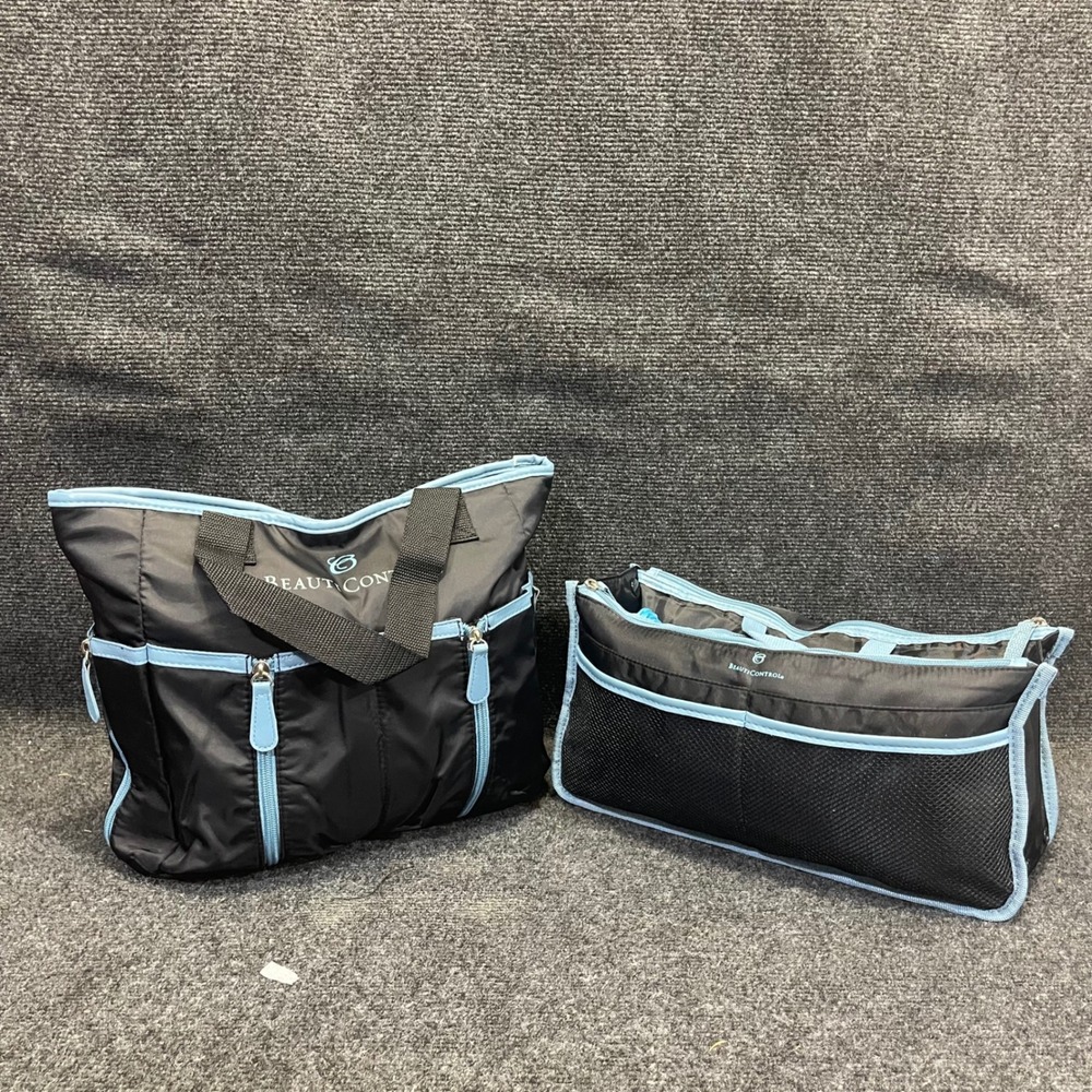 BeautiControl‎ 2 Piece Travel Cosmetic Bag Set Black Blue Professional Organizer